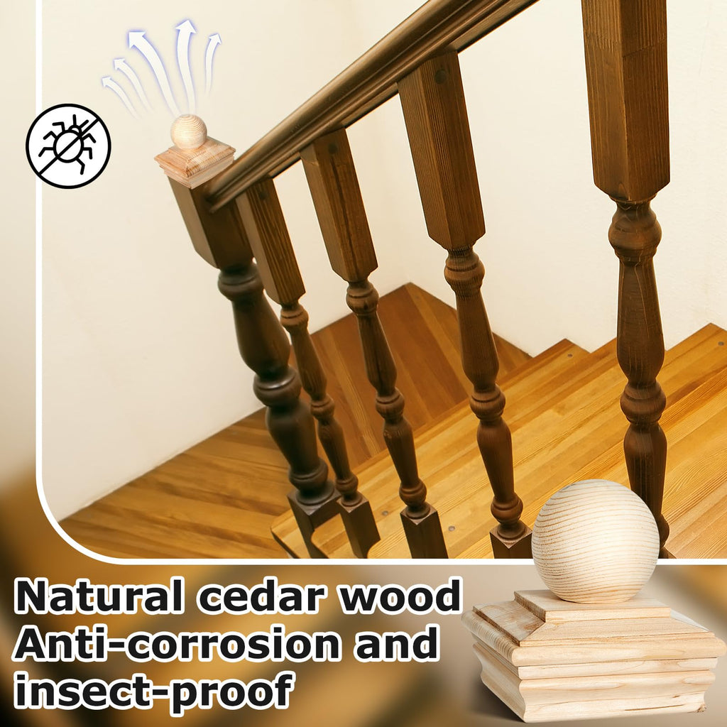 2 Pcs 4 x 4 Inch Wood Post Caps, Cedar Ball Finial