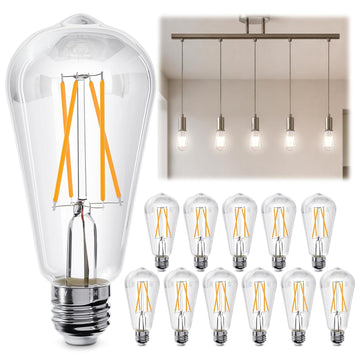 12 Pack Edison Bulbs 60 Watt Equivalent, E26 LED ST58 ST19