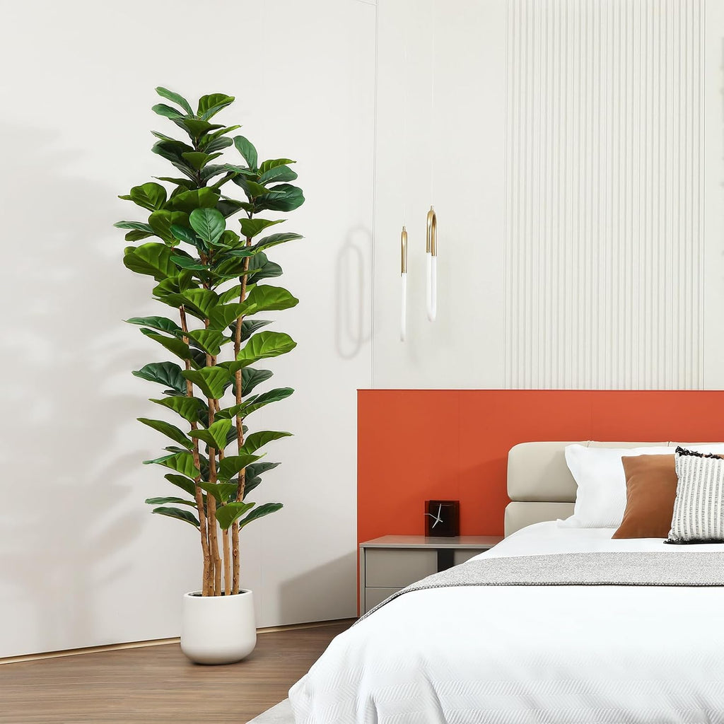 7FT Artificial Fiddle Leaf Fig Tree with White Planter Decor