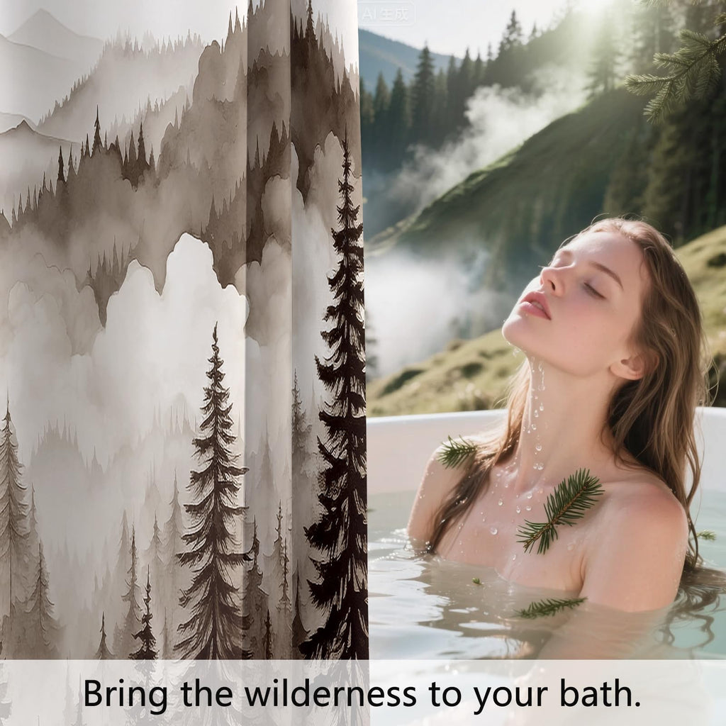 Small Stall Misty Forest Shower Curtain 36 x 72 Inch, Half Narrow Size
