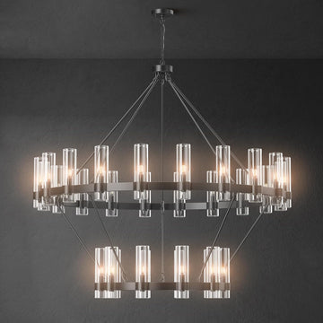 Wagon Wheel Chandelier, 30-Lights Black Chandelier with Glass Shade,60 Inch Large Round Industrial High Ceilings Pendant Lighting Fixture for Dining Room, Living Room, Kitchen Island, Foyer A115-B0DNQLSNVD