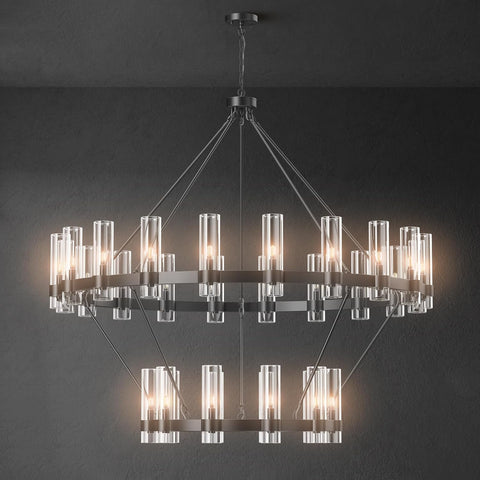 Wagon Wheel Chandelier, 30-Lights Black Chandelier with Glass Shade,60 Inch Large Round Industrial High Ceilings Pendant Lighting Fixture for Dining Room, Living Room, Kitchen Island, Foyer A115-B0DNQLSNVD