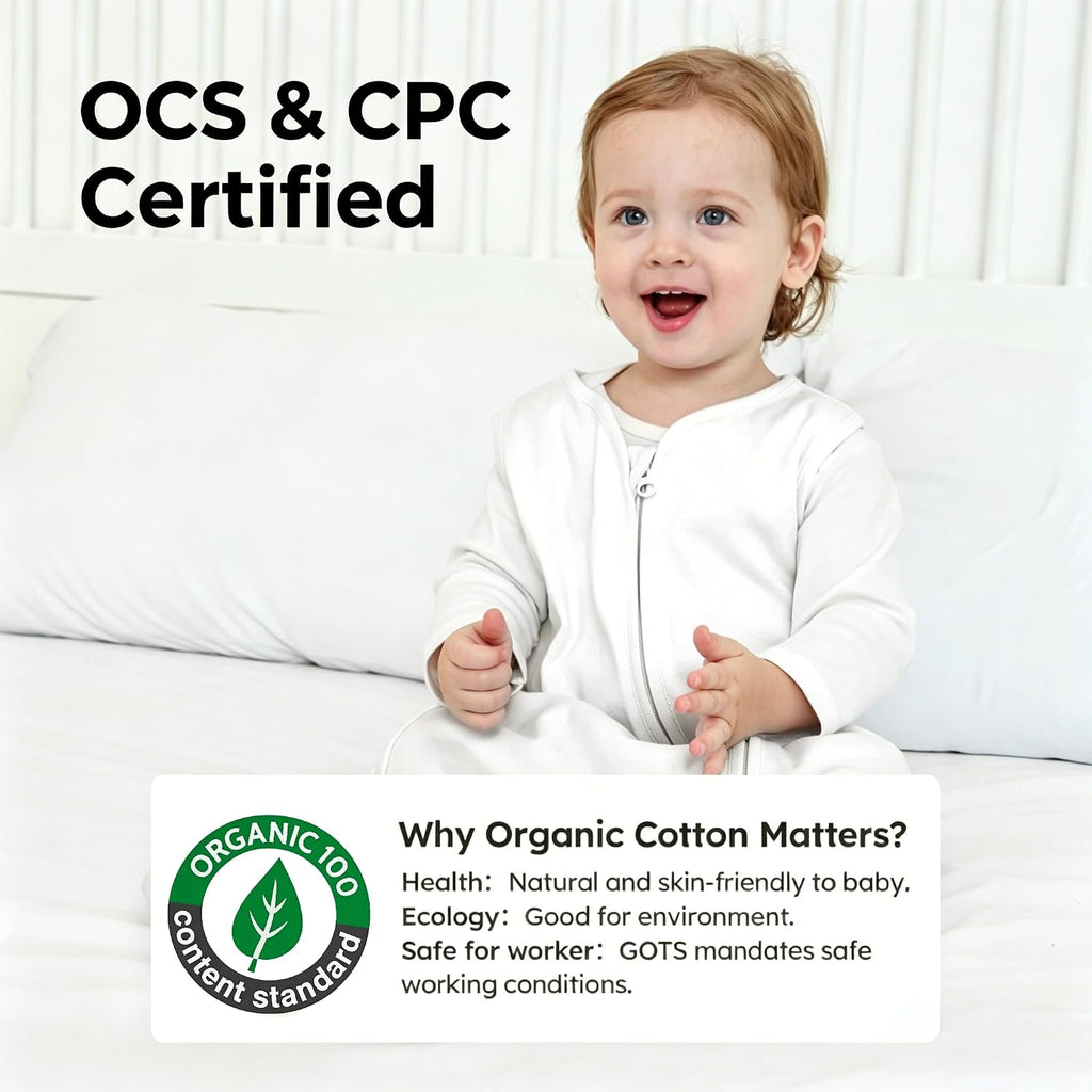 Pack Baby Sleep Sack - 100% Organic Cotton 0.5TOG, Way Zipper Wearable Blanket For Infant