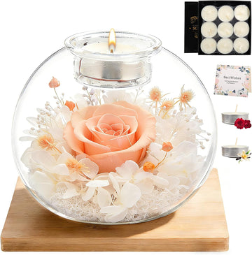 Preserved Rose in Glass Dome with 18 Scented Candles Gift Set for Women