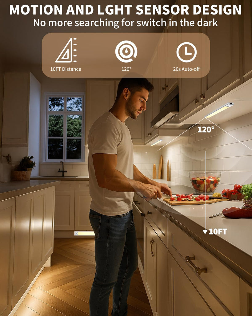Under Cabinet Lighting 12 inch Rechargeable Battery Operated Motion Sensor Light Wireless Under Counter Lights