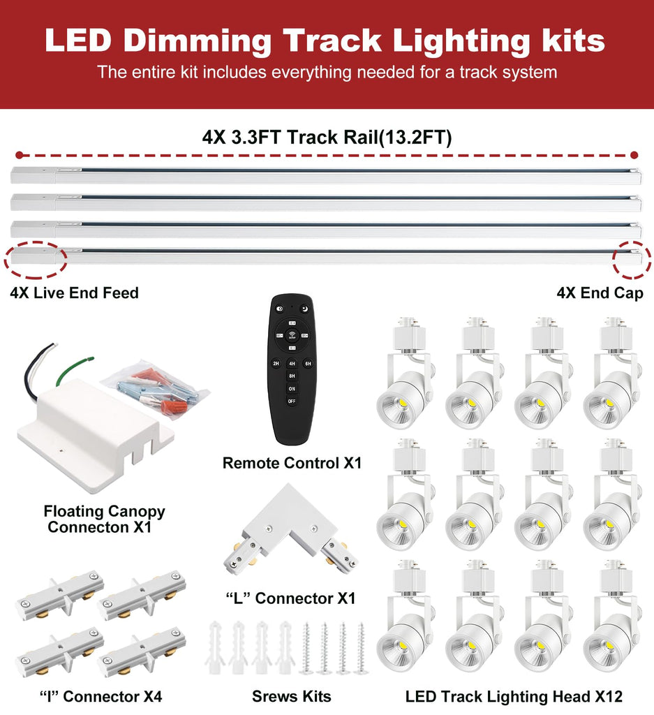 Track Lighting Kit with 13.2FT H Type Track Lighting Rail and Floating Canopy Connector