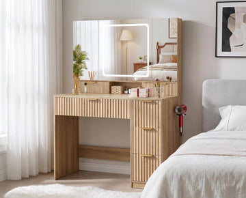Vanity Desk with 3-Way Mirror and Lights, Makeup Vanity with 360° View Mirror, 3 Lighting Modes, 6 Drawers,Storage