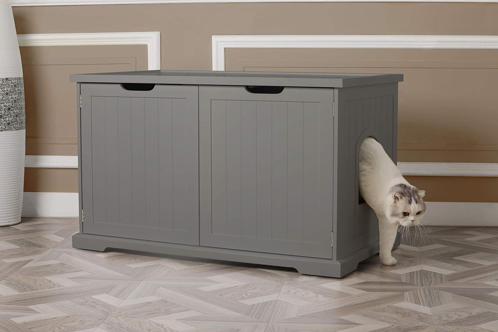 Cat Washroom Bench, Adjustable Partition, Gray