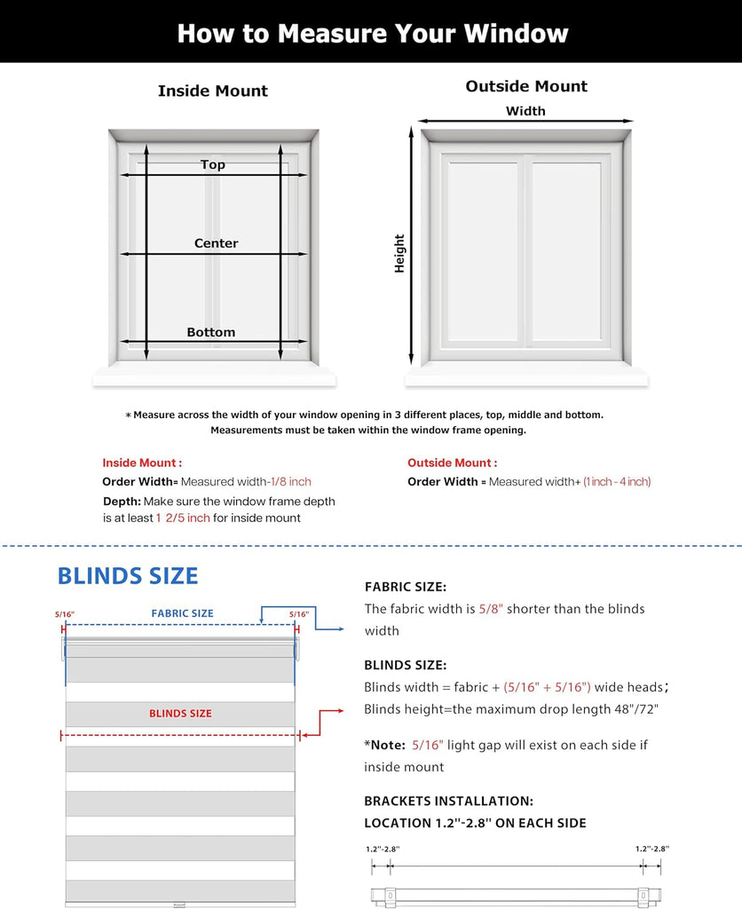 No Tools No Drill Cordless Zebra Blinds 25x48, White | Dual Layer Light Control for Day and Night, Light Filtering