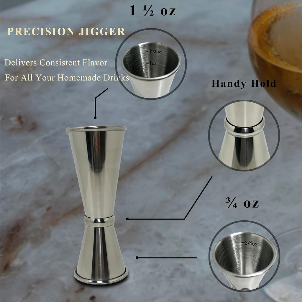 Cocktail Bar Muddler, Mixing Spoon and Measuring Jigger Bartending - Set of 3