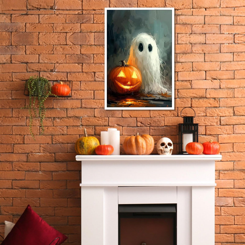 Retro Wild Spooky Ghost With Pumpkin Lantern Posters Cute Horror Scary Wall Art Eerie Forest Horror Ghost Plant