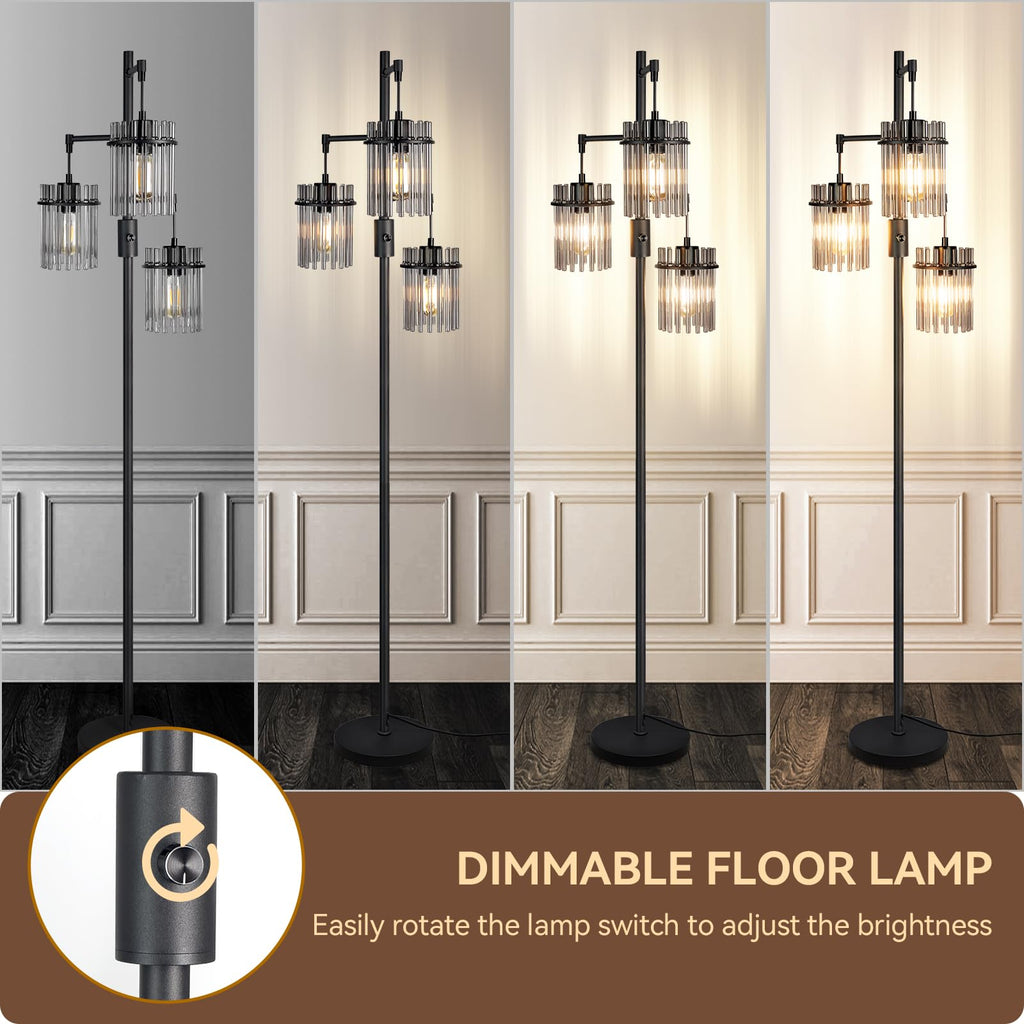 Dimmable Black Crystal Standing Farmhouse Tree Floor Lamp