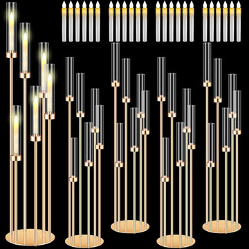 4 Sets Acrylic Candelabra Centerpieces 46.5'' Tall Clear Candle Holders Pillar Taper Candlestick with Lampshades 6