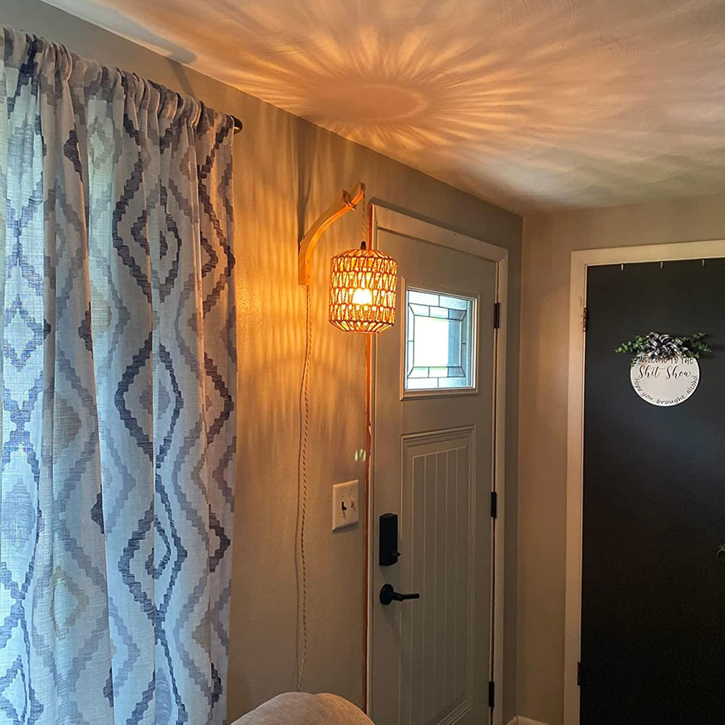 Frideko Plug in Wall Sconces Set of Two Hand Woven Lamp with Cord Rattan Lights Farmhouse Sconce Mounted Light Boho