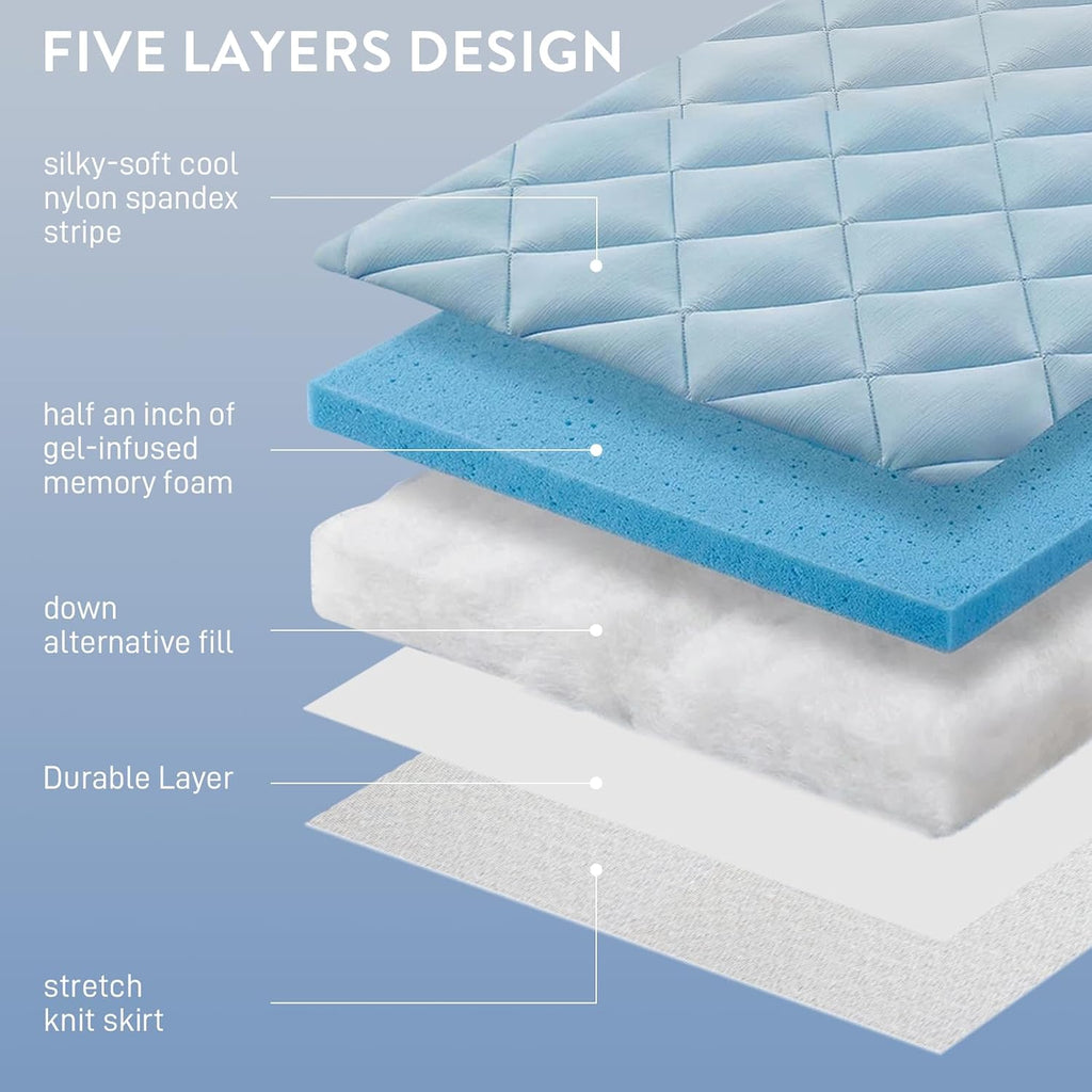 Cooling Mattress Topper King,Gel-Infused Memory Foam Mattress Pad | 1/2 inch Breathable Ventilated Design, Light Soft