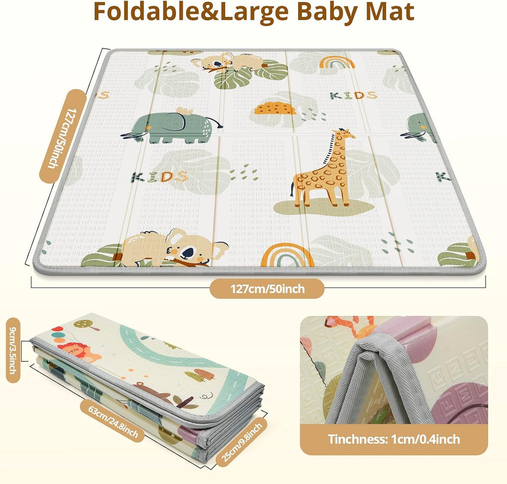 Foldable Baby Play Mat for Floor, Baby Floor Mat for Crawling, Reversible Waterproof & Non-Toxic Baby Foam Playmat
