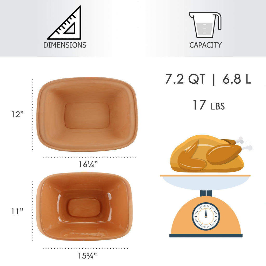 Eurita Clay Roaster, 7.2 Quart, Non-Stick Earthenware, Toxin-Free, Healthy Clay Pot Cooking, Versatile Cooking Dutch