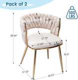 KCC Modern Velvet Dining Chairs Set of 2, Upholstered Living Room Chair with Woven Back and Golden Metal Legs