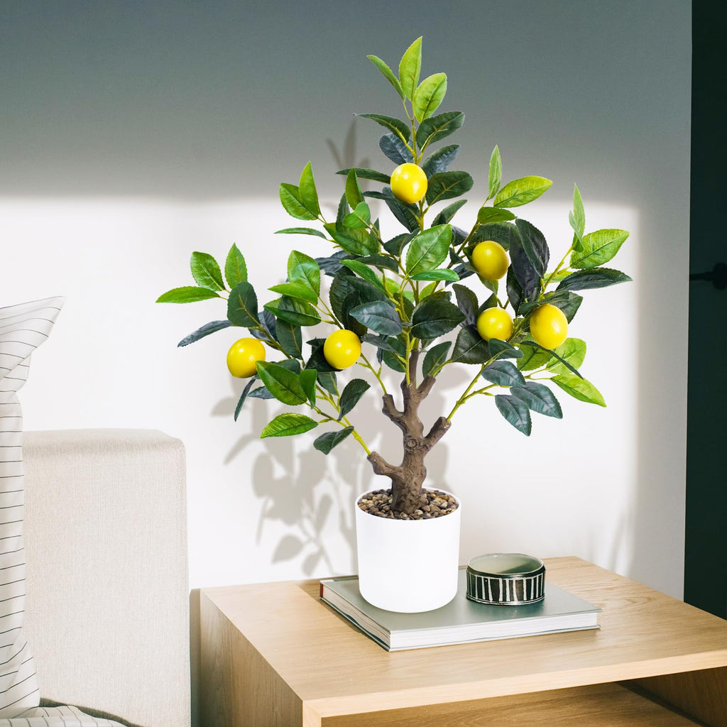 Artificial Lemon Tree 2FT, Faux Tabletop Tree with Planter