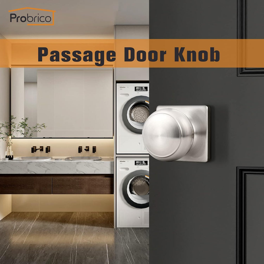 Square Doorknobs Passage Door Knobs Handles, Closet Door Knob, Brushed Nickel Interior Door Knob Storeroom, Stainless