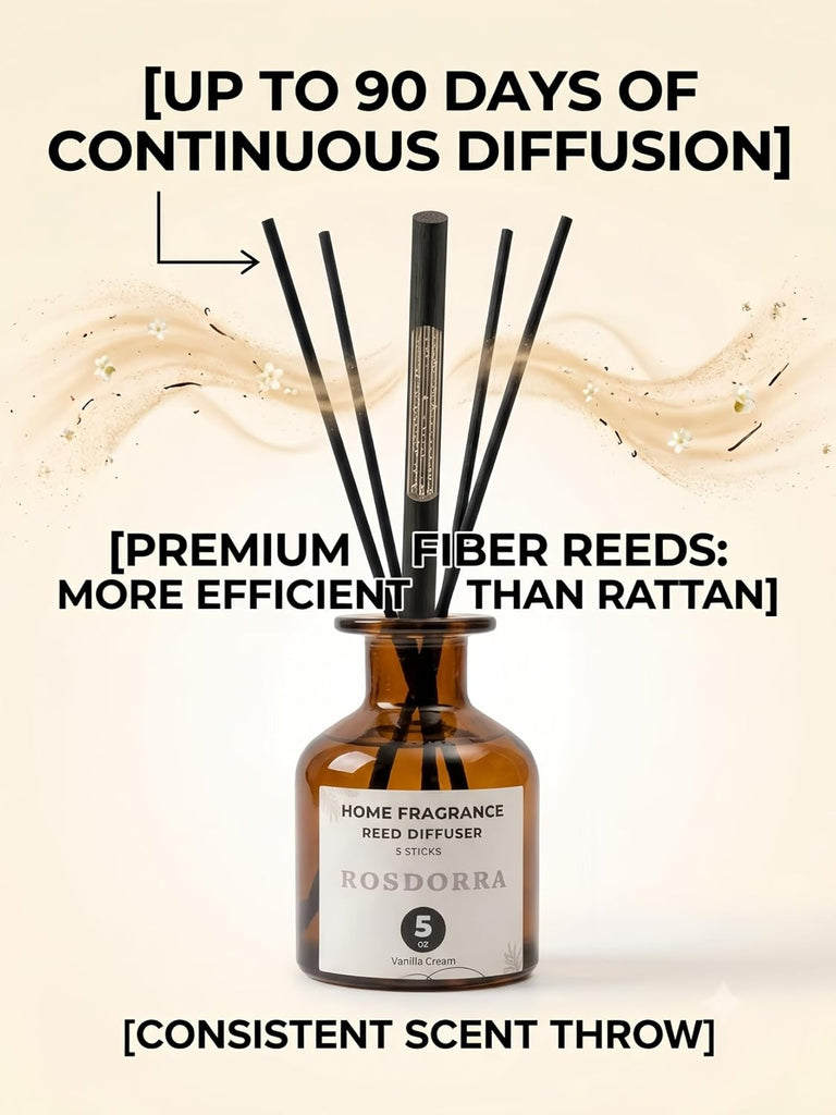 Reed Diffuser Set, 5oz, Vanilla Cream Cozy Scent - Set of 5