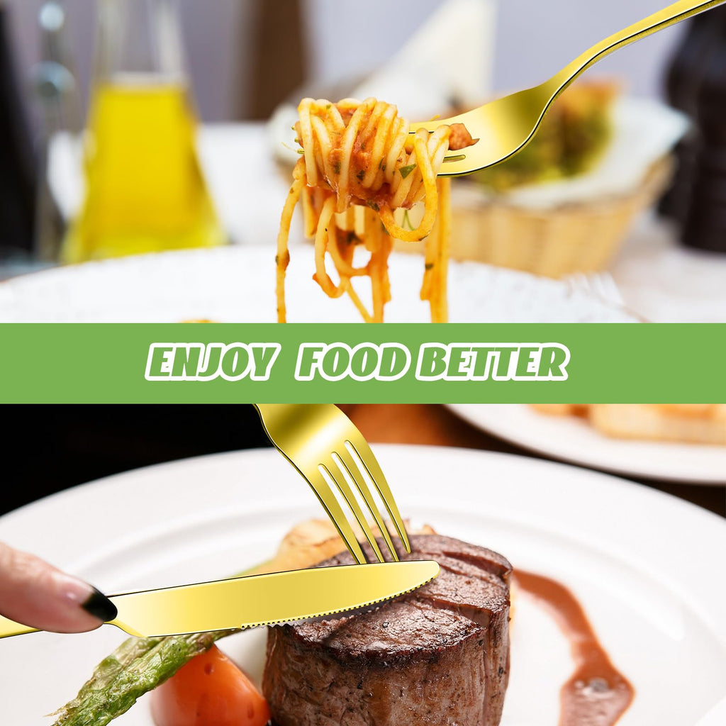 100 Pcs Gold Forks and Knives Stainless Steel Dinner Flatware Set