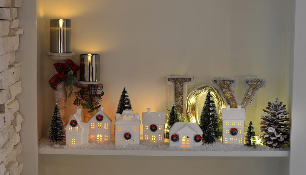 Feldstein Wreath Village LED Porcelain Figurines, 18 Piece Set
