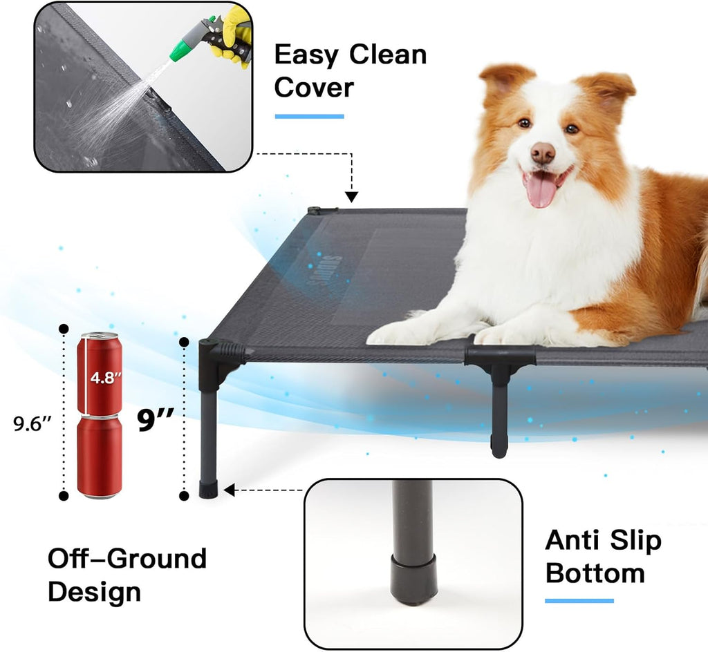 Elevated Dog Bed for Large Dogs 120lb, Breathable Cooling Raised Dog Cot with Dual Support Bars & Metal Frame