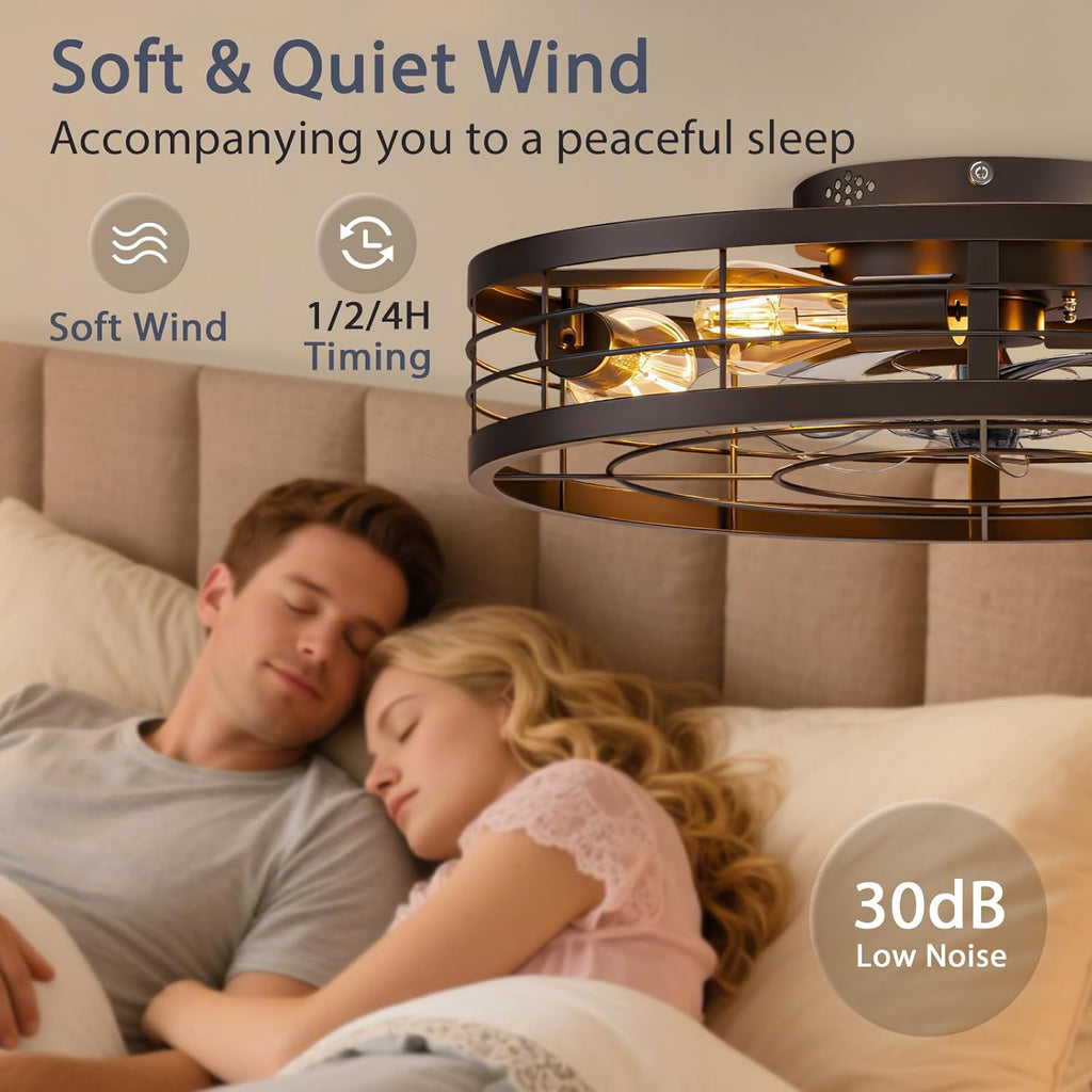 Caged Ceiling Fan with Light and Remote,23.6 inch Fandelier Ceiling Fan with Light Flush Mount