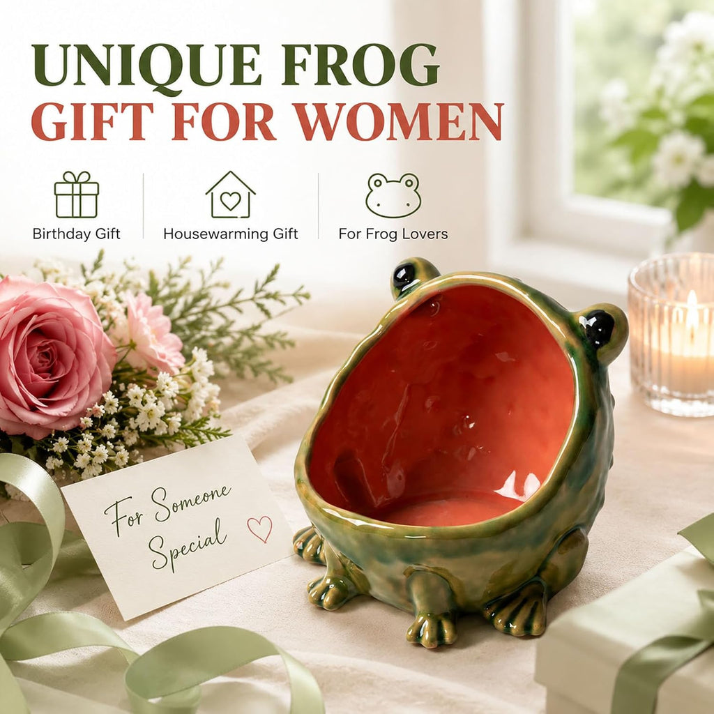 Frog Decorative Bowl, Ceramic Candy Dish Desk, Cute Key Bowl for Entryway Table, Jewelry Dish Ring Holder, Catch All