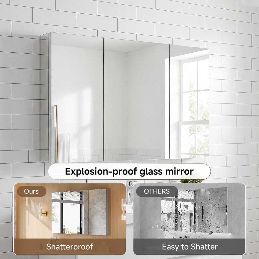 48" x 30" Bathroom Medicine Cabinet with Mirror, Recessed or Wall Mount