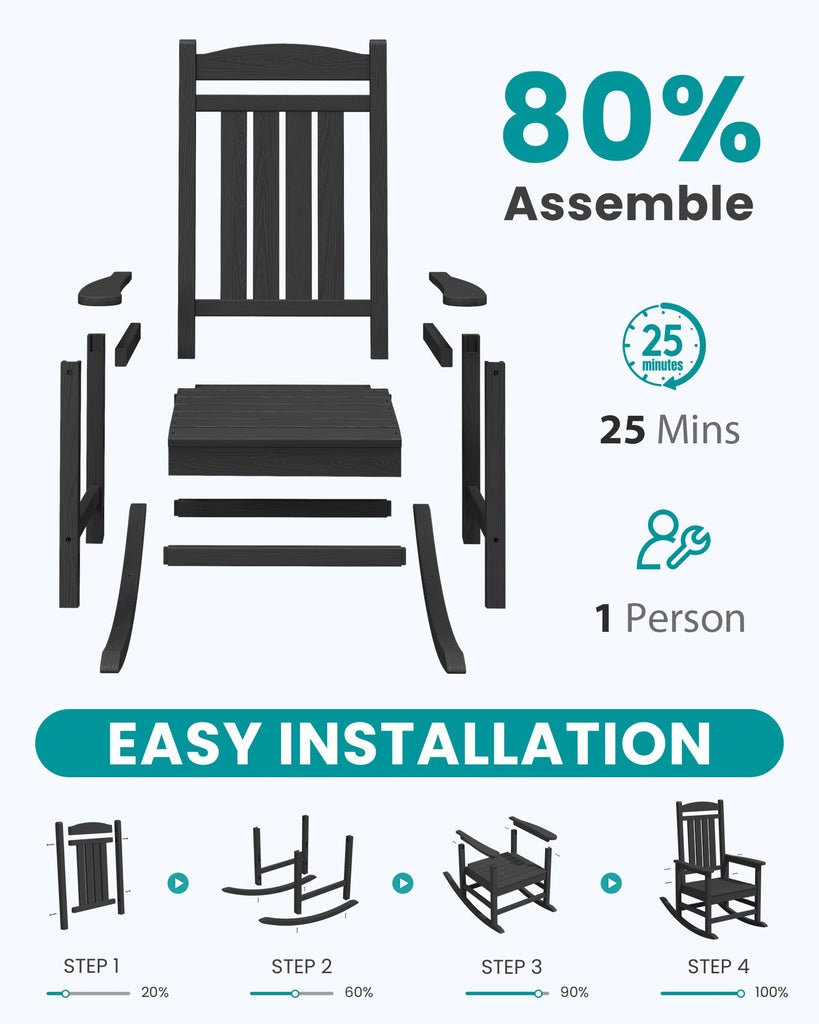 Outdoor Rocking Chair, Patio Rocking Chair, Black