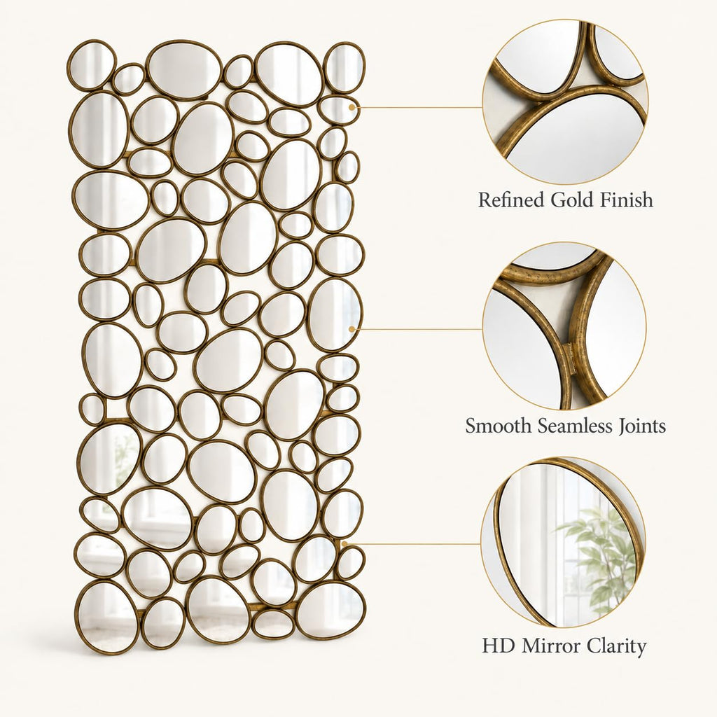 Gold Mosaic Wall Mirror, 27.55" x 55" Large Pebble Geometric Decorative Mirror with 71 Irregular Mirror Pieces