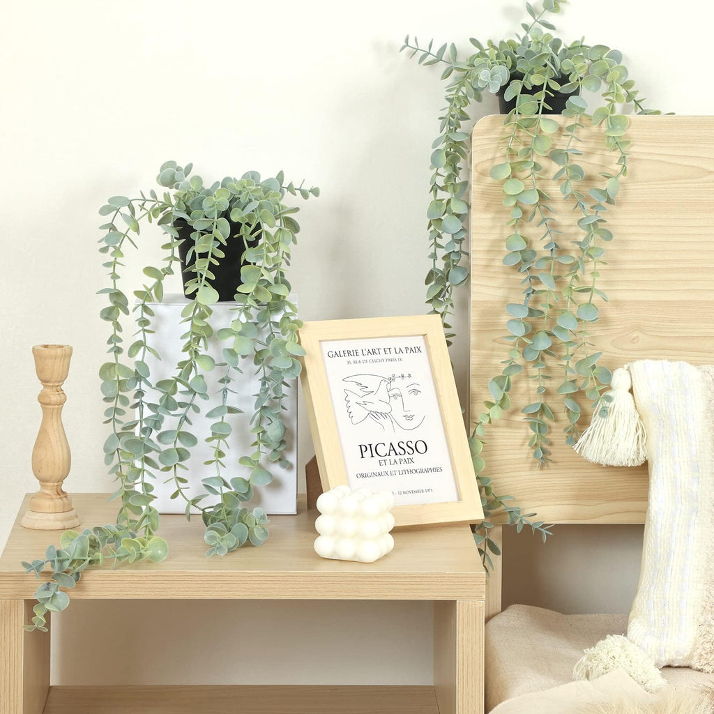 3pcs Hanging Fake Plants, Artificial Hanging Plants Fake Potted Eucalyptus for Wall Room Home Patio Indoor Outdoor