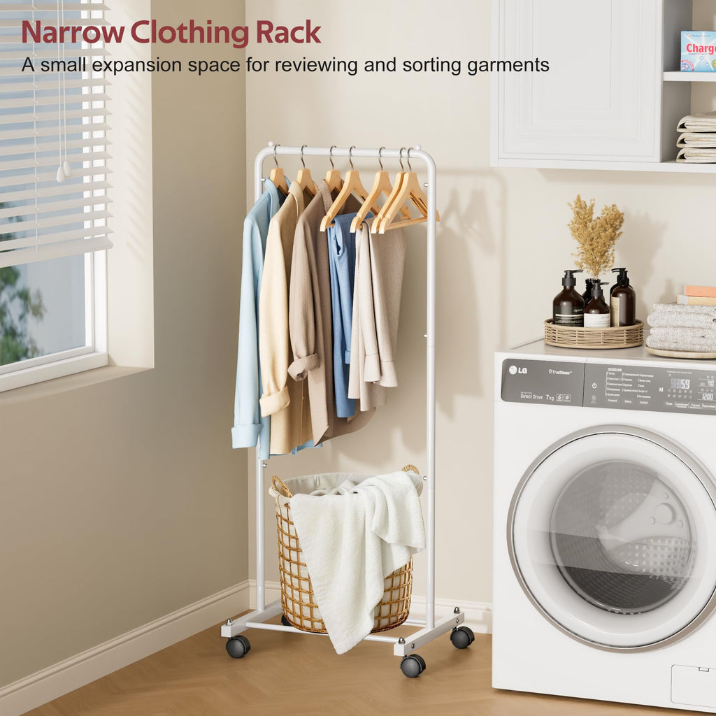 Small Clothing Rack with Wheels, Portable Clothes Racks for Hanging Clothes, 56" Metal Rolling Garment Rack for
