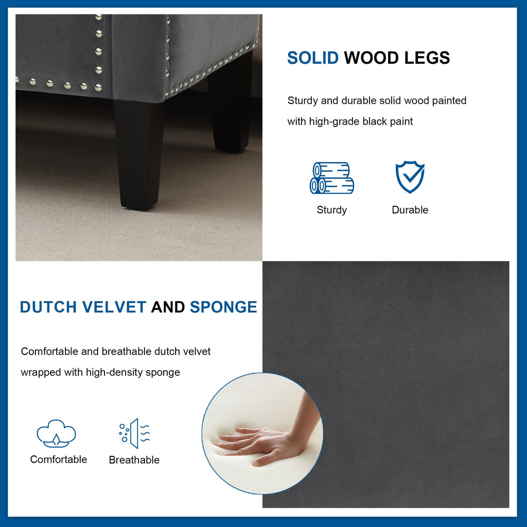 46" Storage Ottoman Bench, Velvet Footstool, Dark Grey