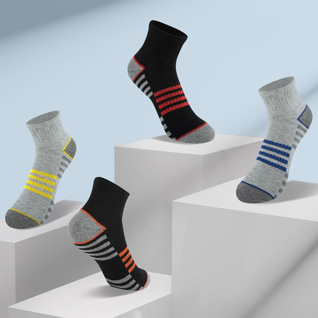 Boys Athletic Quarter Socks - Ankle Sports Socks With Cushioned Sole - 6 Pairs, Old