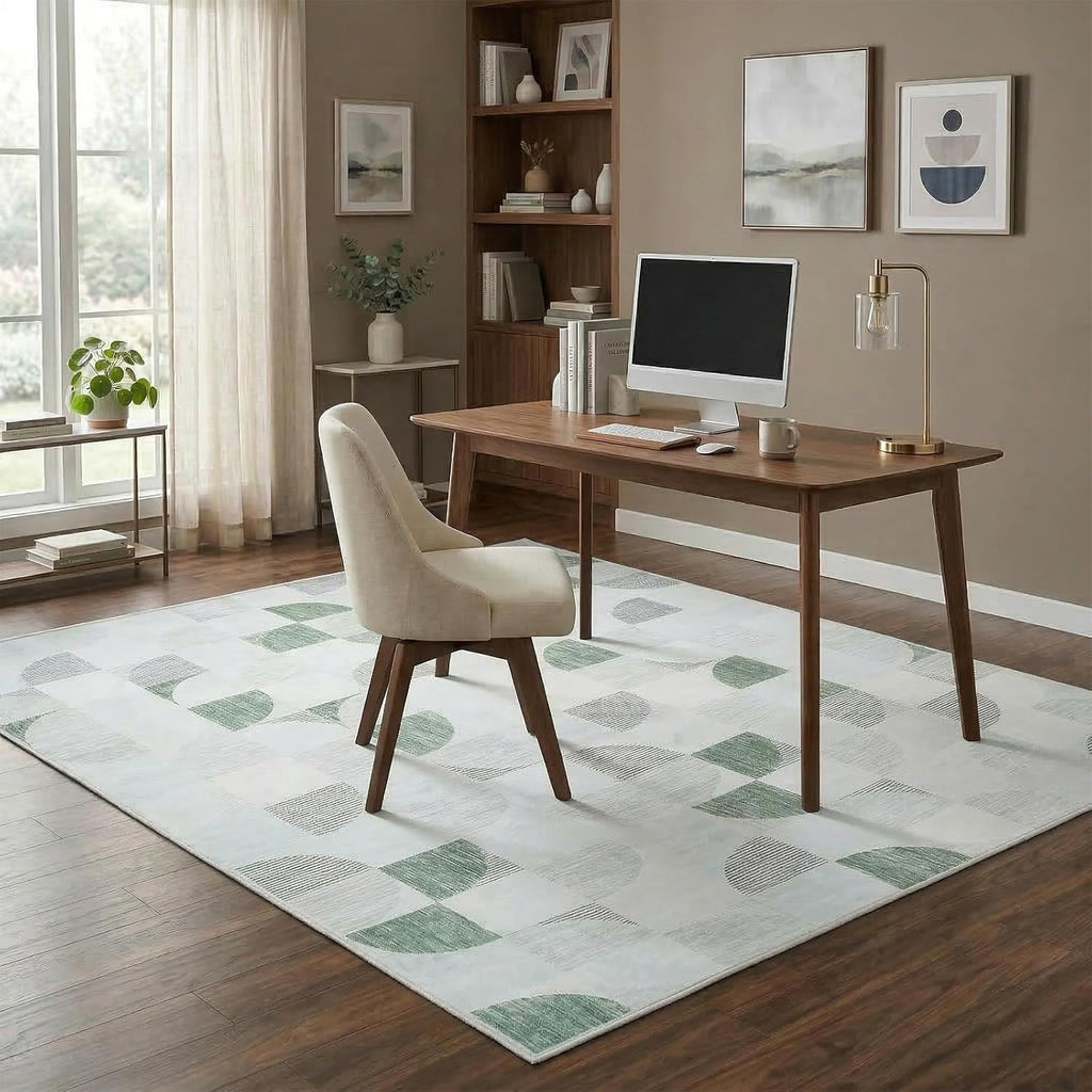 Green Modern Geometric Area Rugs Checkered Rug Soft, Machine Washable Stain Resistant Rugs Lightweight Low Pile