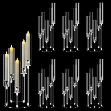6 Sets 5 Arms Acrylic Candelabra Centerpieces for Tables,Clear Candle Holder,Ceremony Dinner Party, 22.8" Tall