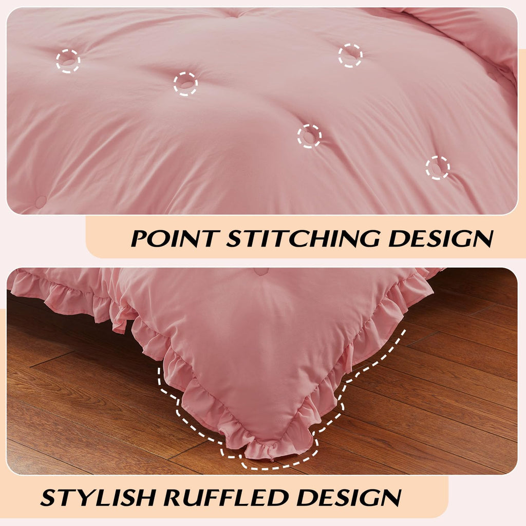 Lightweight 3 Pieces- Ruffle Bed Set Vintage Farmhouse Soft Comforter Set with 2 Pillow Shams(, 106x92 inches