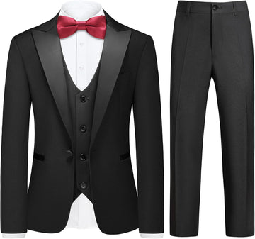 Boys 3 Piece Tuxedo Suit Set Kids Slim Fit Ring Bearer Formal Outfit