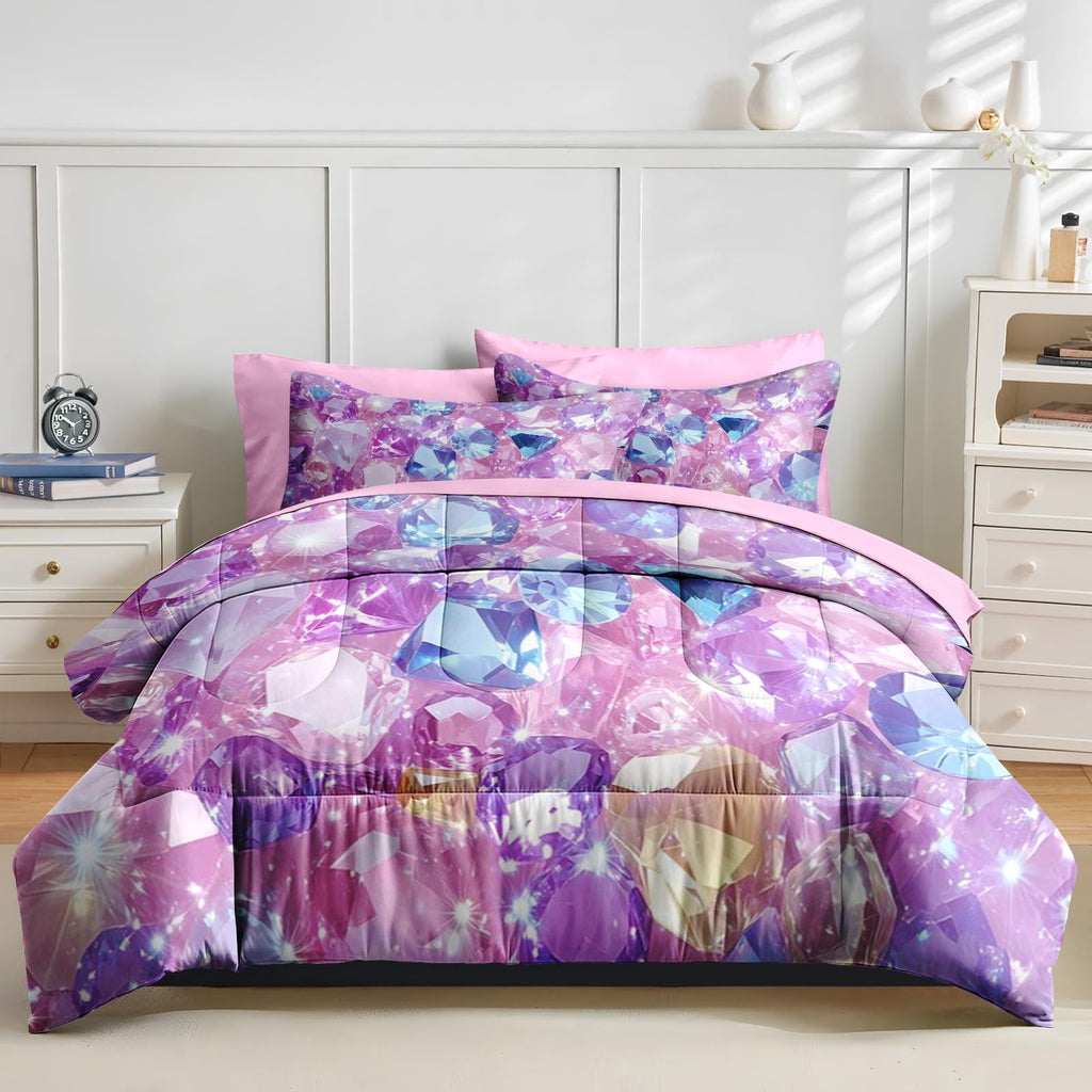 Twin Comforter Set with Sheets, 5 Pieces Crystal Pink Bedding