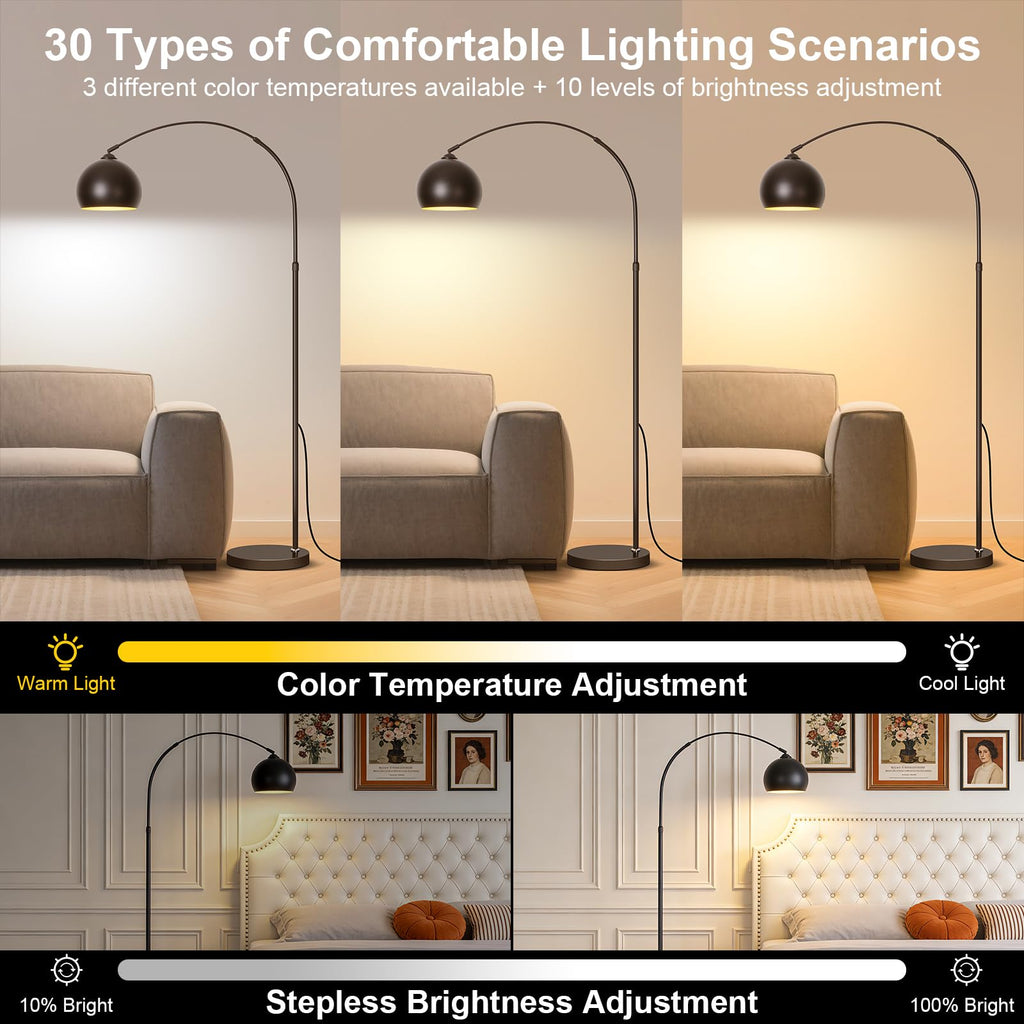Black Minimalism Arc Floor Lamps with 12W LED Remote Dimming