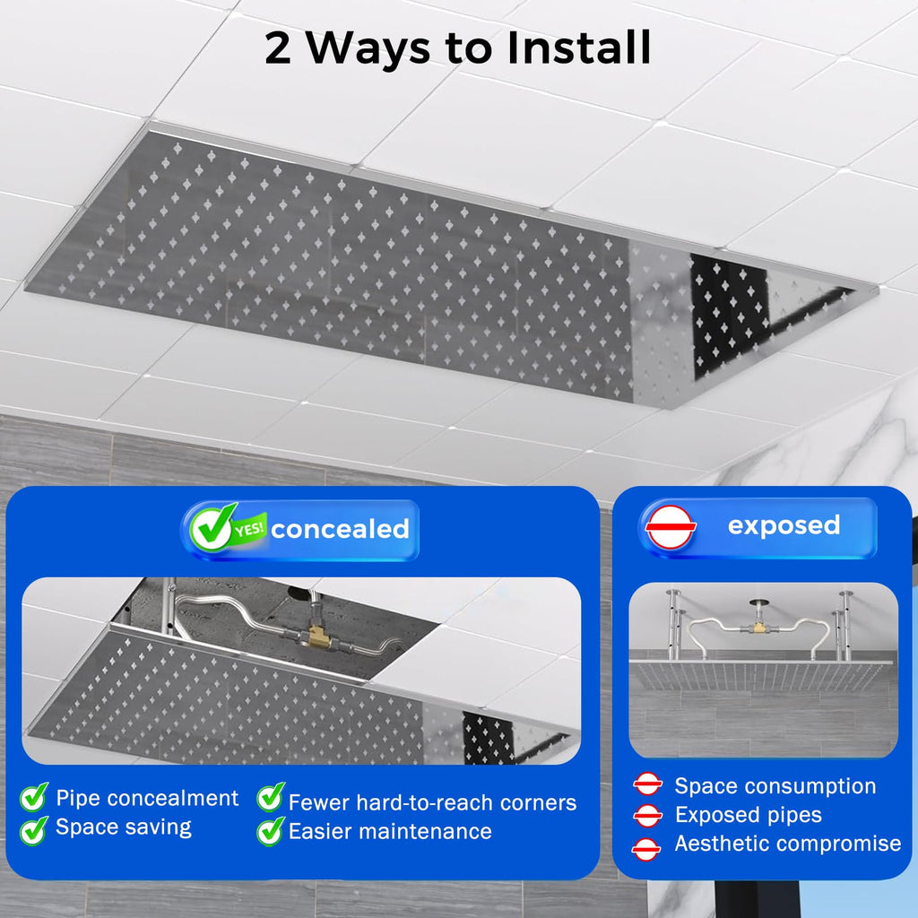 LED Rainfall Shower Head 16X32inch SUS304 For Couples, Chrome