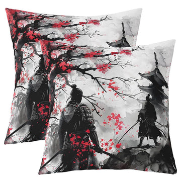 Japanese Samurai Throw Pillow Covers 18"x18" Set of 2 Boys Girls