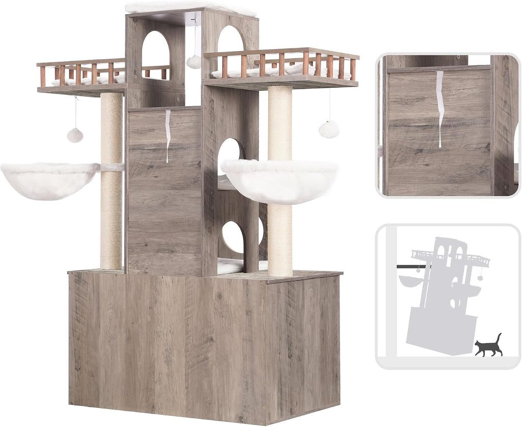 Cat Tree with Litter Box Enclosure for Indoor Big Cat