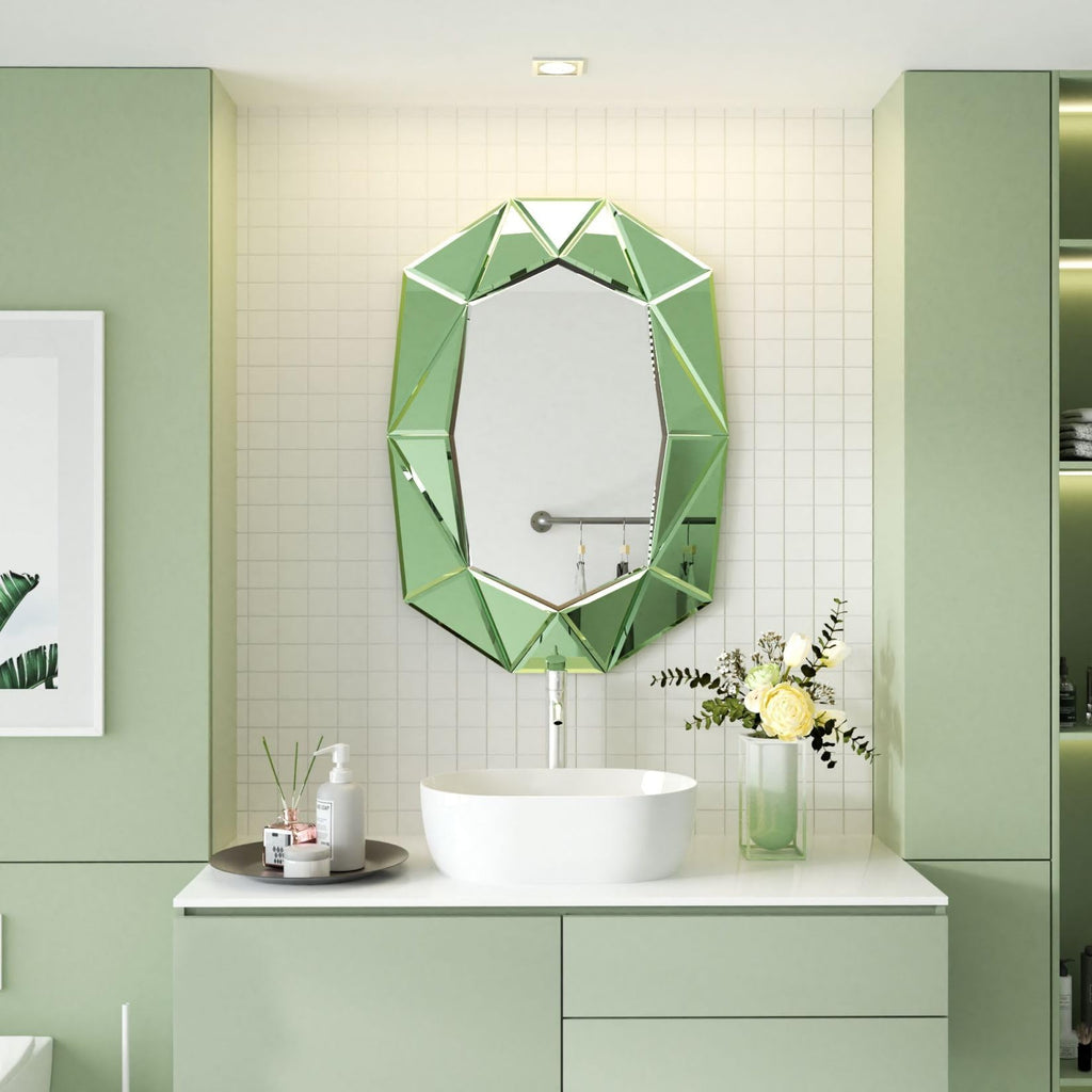 Oval Diamond-Shape Wall Mirror: Green Mirror Frame 39.4x27.5 inch