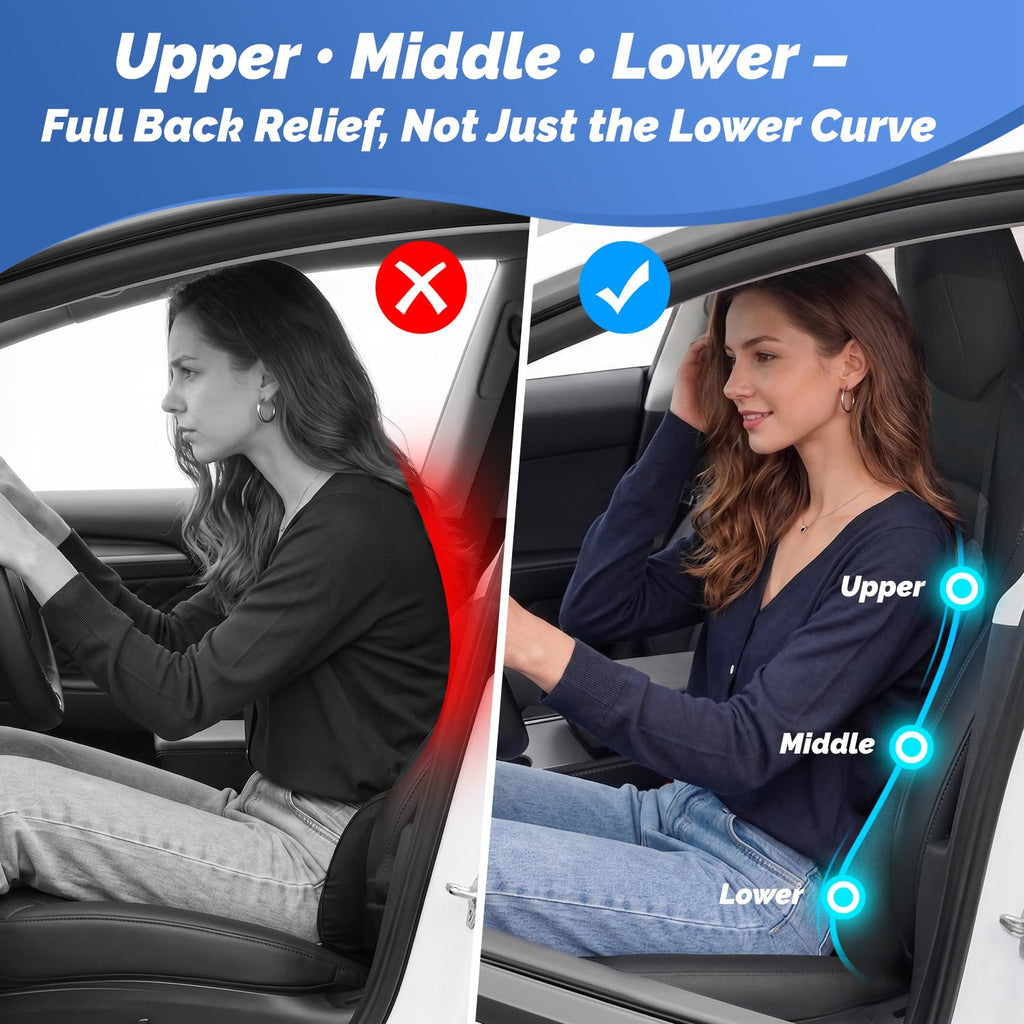 Lumbar Support Pillow for Car - Memory Foam Whole Back Relief