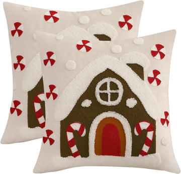 Christmas Pillow Covers 18x18 Snowflakes and House Decorative Throw Pillows Winter Holiday Merry Christmas - Set of 2