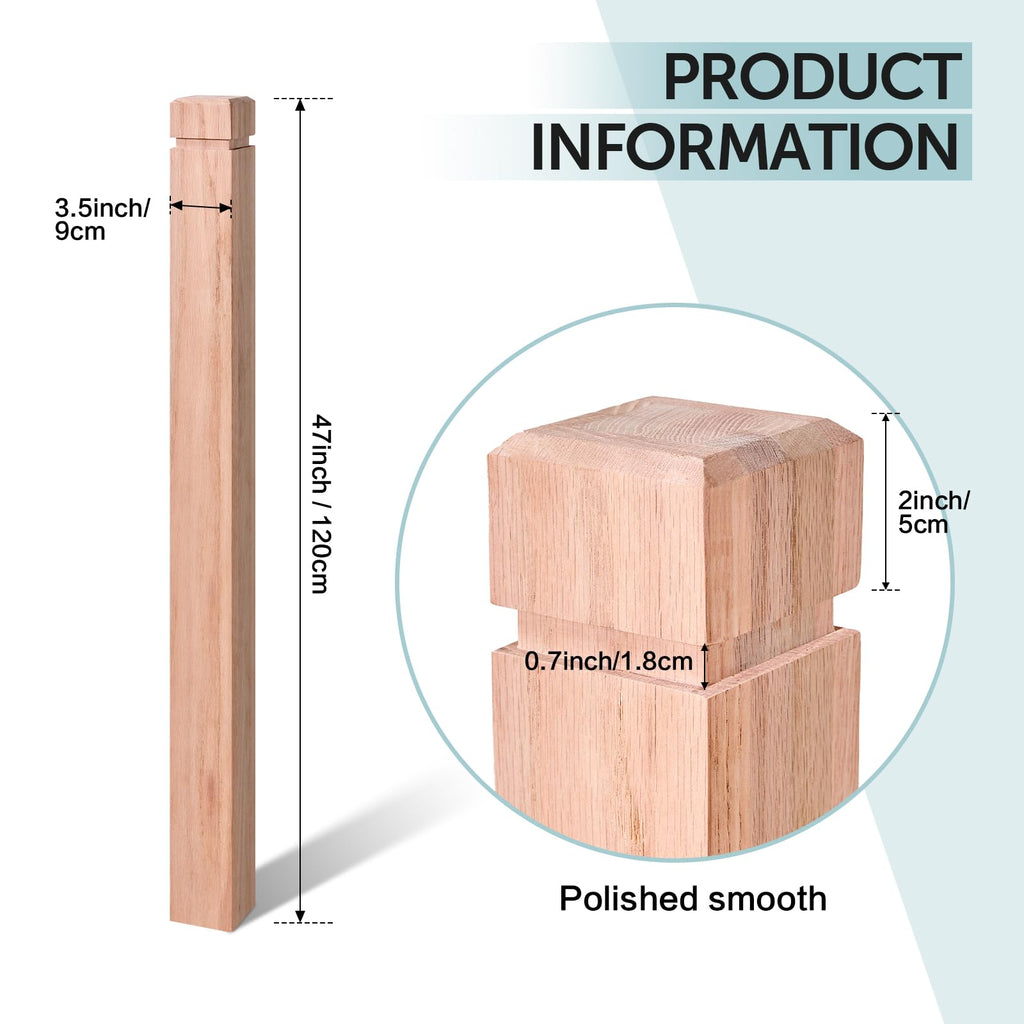 3.5" x 47" Red Oak Wood Stair Newel Post with a Single Groove Notched Newel Wood Balusters for Staircase Interior and